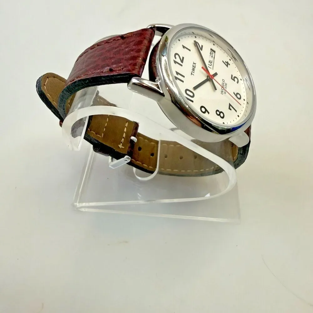 TIMEX Men's Watch T20041 Easy Reader Day/Date Silver Brown Leather 34mm NEW